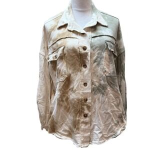 POL Tie Dye Button Up Shirt Jacket Long Sleeve Raw Hem Pockets Women's S
